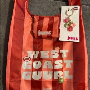 Red Striped Tote Bag with Keychain
